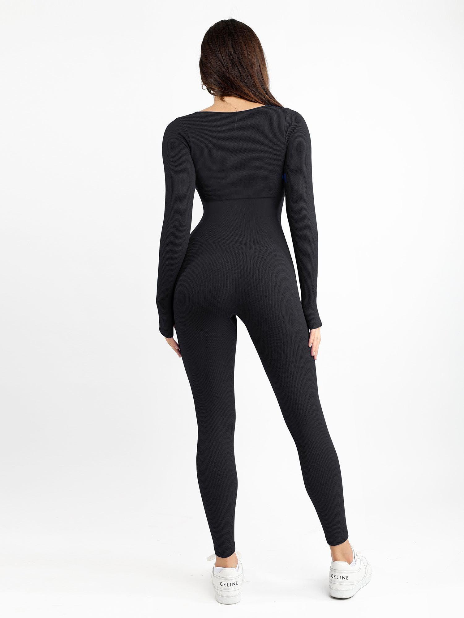 Galvier Naadloze Jumpsuit met Vierkante Hals, Lange Mouwen - Stijlvol & Comfortabel