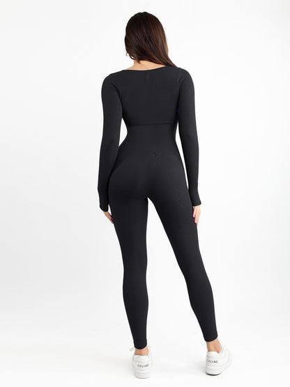 Galvier Naadloze Jumpsuit met Vierkante Hals, Lange Mouwen - Stijlvol & Comfortabel