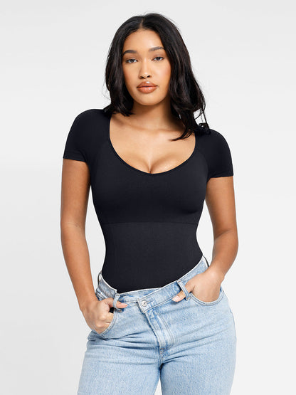 Naadloze Corrigerende Bodysuit Korte Mouw voor Vrouwen, Comfortabele Figuurvormende Shapewear