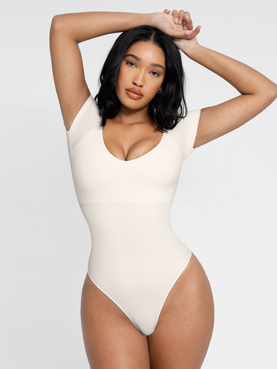 Naadloze Corrigerende Bodysuit Korte Mouw voor Vrouwen, Comfortabele Figuurvormende Shapewear