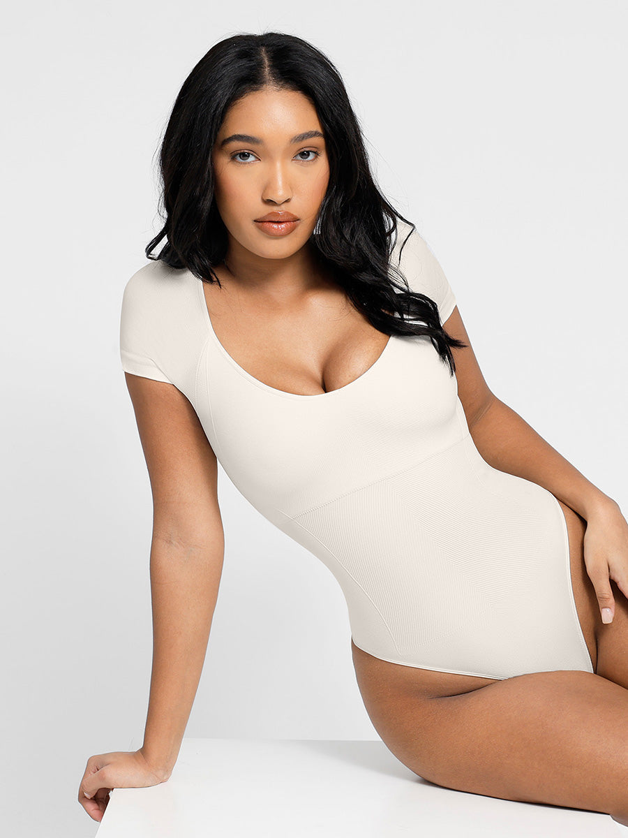 Naadloze Corrigerende Bodysuit Korte Mouw voor Vrouwen, Comfortabele Figuurvormende Shapewear
