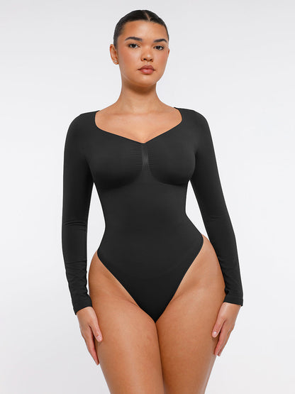 Naadloze Bodysuit Lange Mouwen Buikcontrole String Design Comfortabele Figuurvormende Top