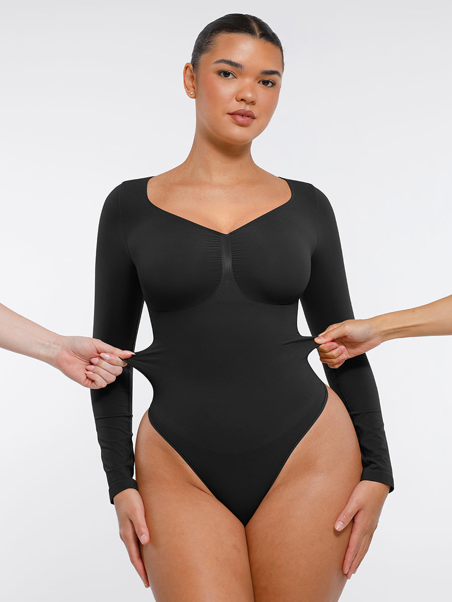 Naadloze Bodysuit Lange Mouwen Buikcontrole String Design Comfortabele Figuurvormende Top