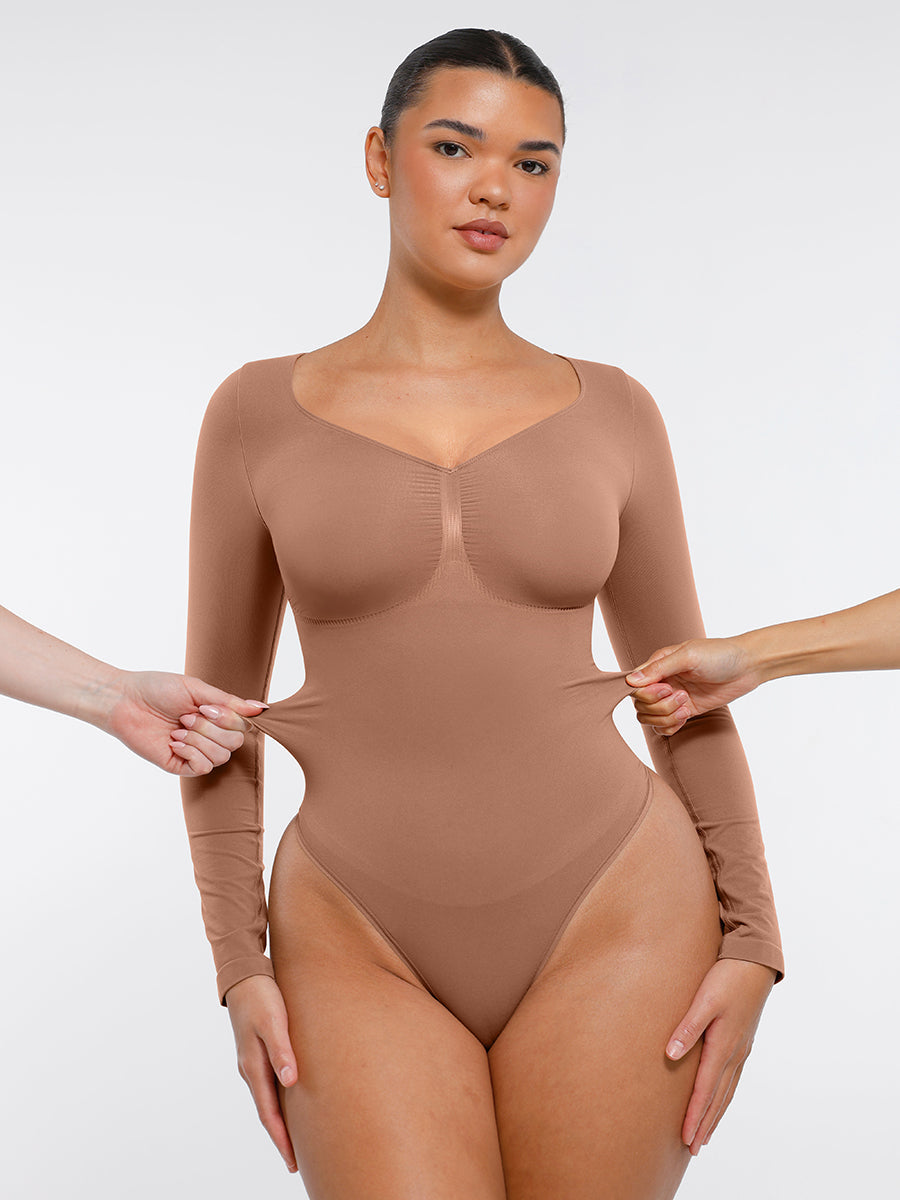 Naadloze Bodysuit Lange Mouwen Buikcontrole String Design Comfortabele Figuurvormende Top