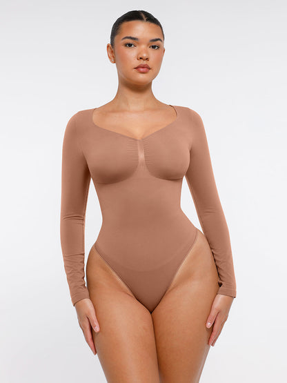 Naadloze Bodysuit Lange Mouwen Buikcontrole String Design Comfortabele Figuurvormende Top