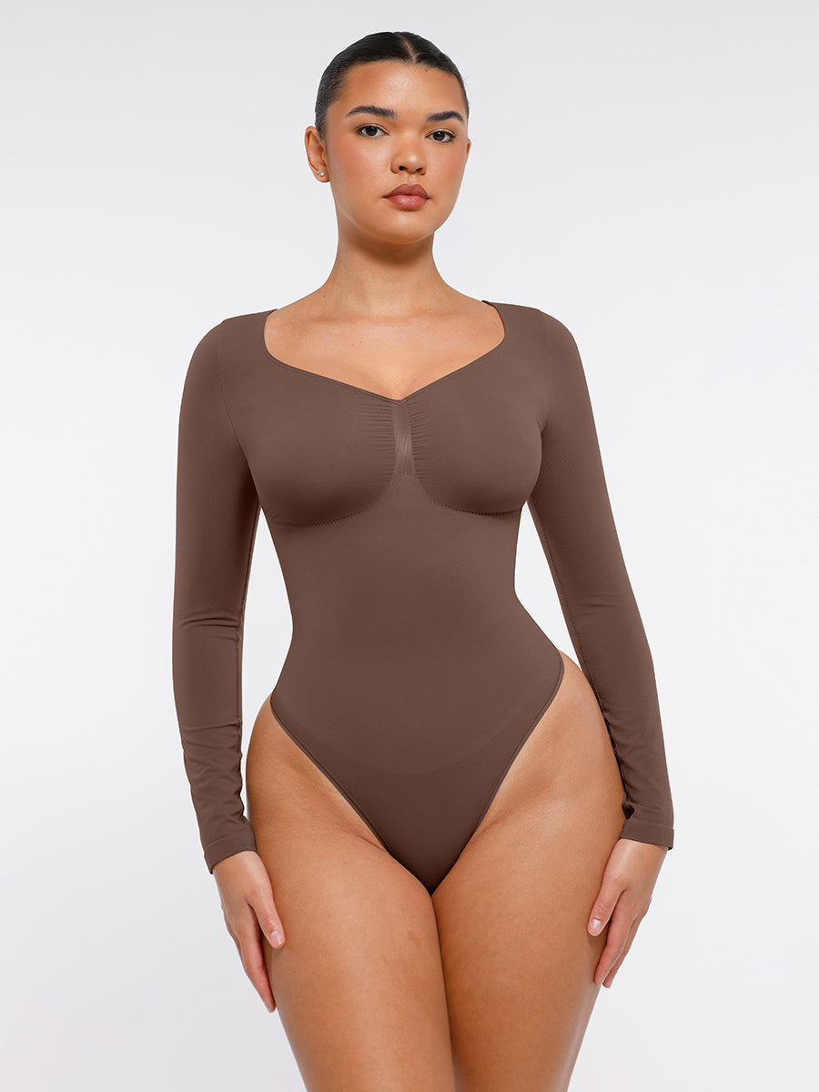 Naadloze Bodysuit Lange Mouwen Buikcontrole String Design Comfortabele Figuurvormende Top