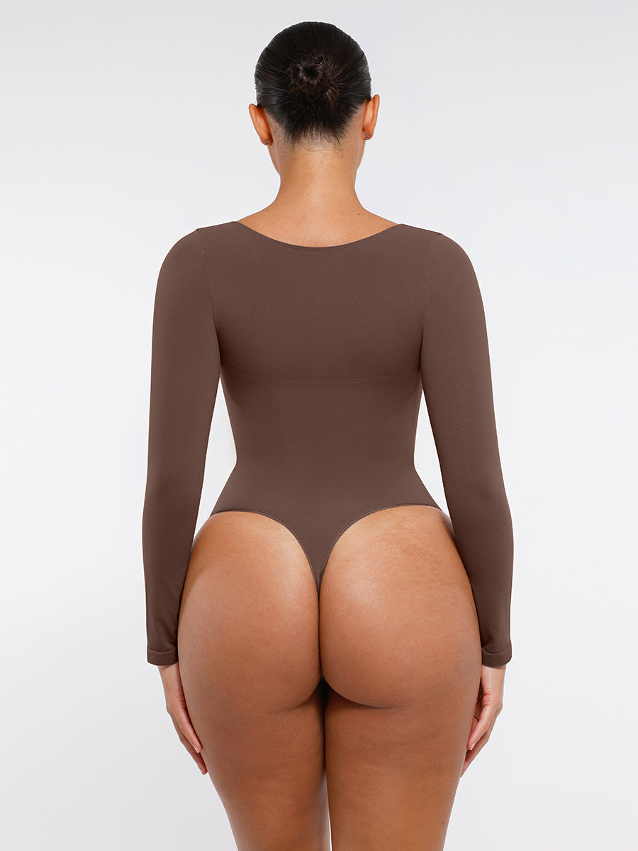 Naadloze Bodysuit Lange Mouwen Buikcontrole String Design Comfortabele Figuurvormende Top