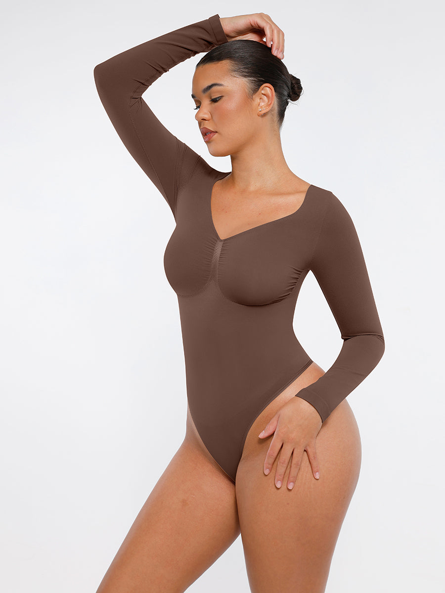 Naadloze Bodysuit Lange Mouwen Buikcontrole String Design Comfortabele Figuurvormende Top