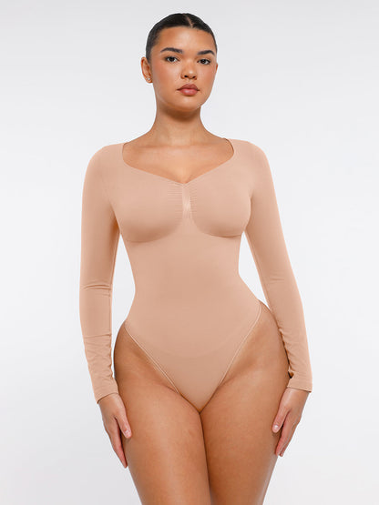 Naadloze Bodysuit Lange Mouwen Buikcontrole String Design Comfortabele Figuurvormende Top