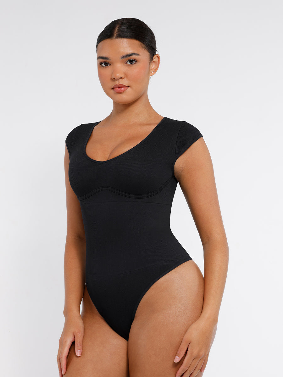 Naadloze Diepe V-hals Corrigerende Bodysuit voor een Vloeiend, Slank Silhouet