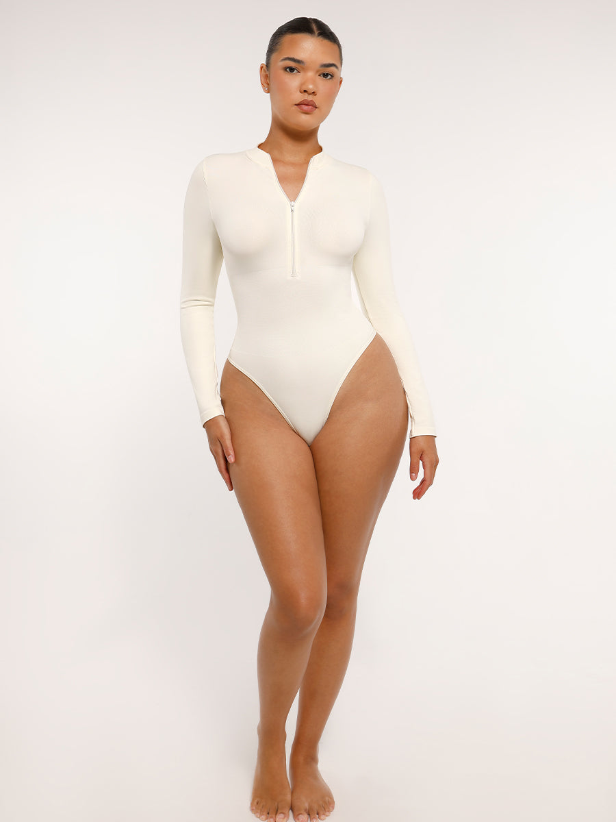 Stijlvolle Lange Mouw Rits String Bodysuit - Perfecte Pasvorm & Comfortabele Stretchstof