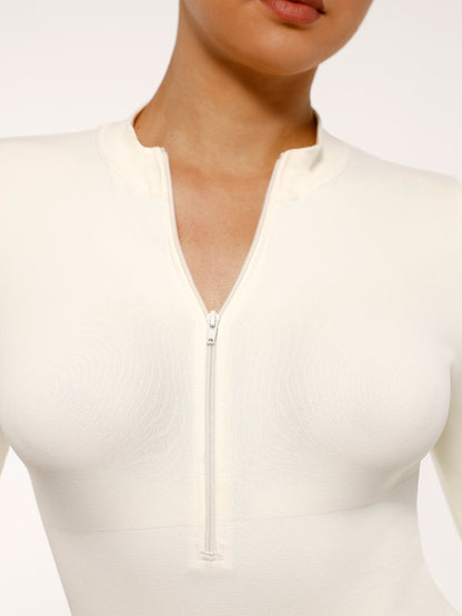 Stijlvolle Lange Mouw Rits String Bodysuit - Perfecte Pasvorm & Comfortabele Stretchstof