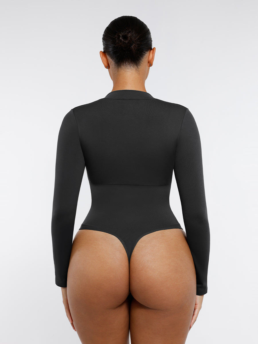 Stijlvolle Lange Mouw Rits String Bodysuit - Perfecte Pasvorm & Comfortabele Stretchstof
