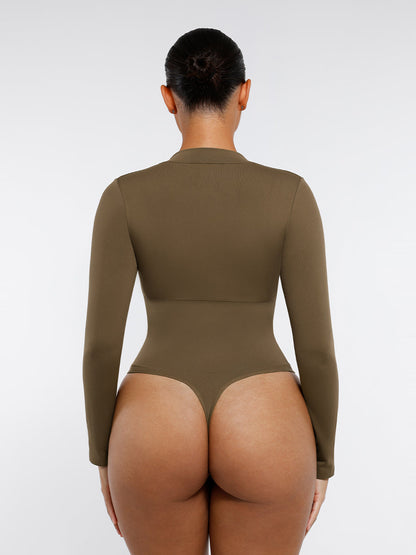 Stijlvolle Lange Mouw Rits String Bodysuit - Perfecte Pasvorm & Comfortabele Stretchstof