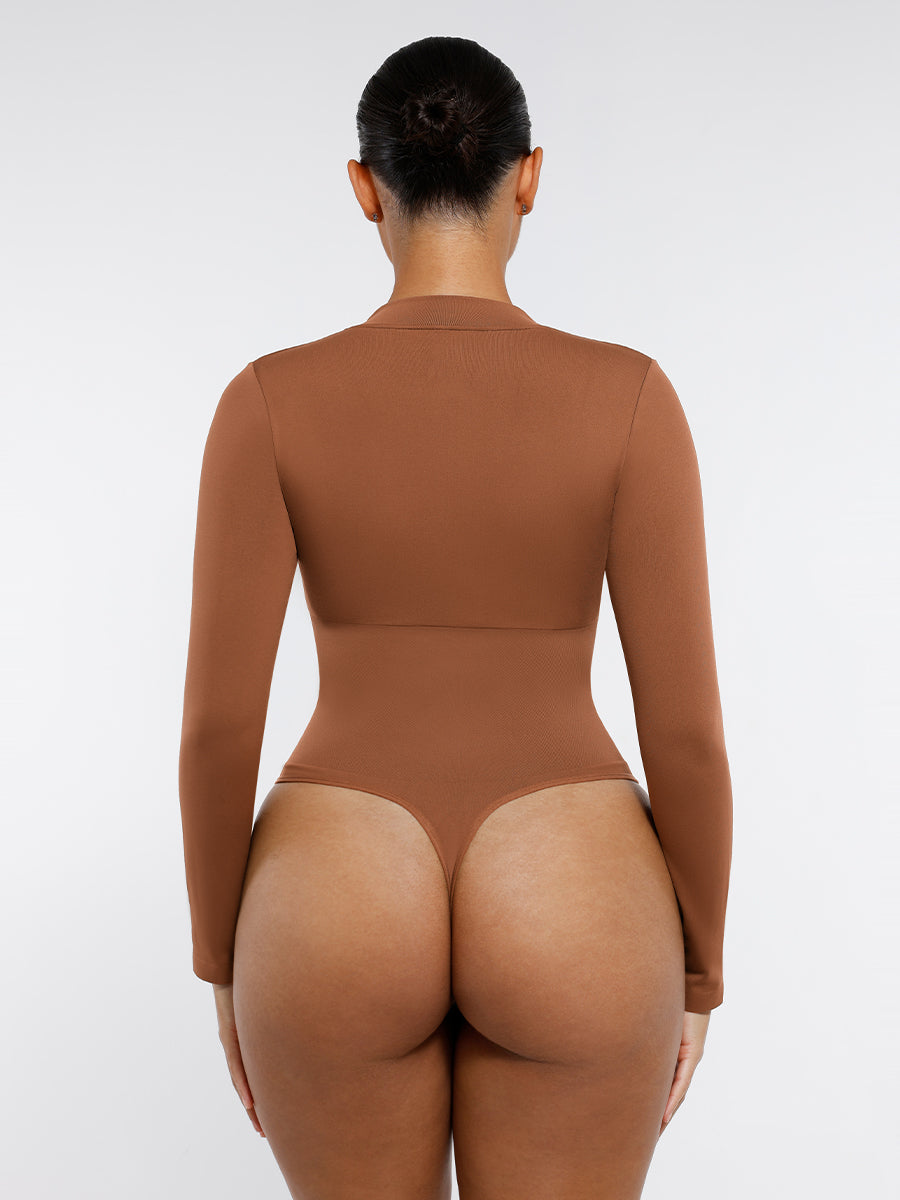 Stijlvolle Lange Mouw Rits String Bodysuit - Perfecte Pasvorm & Comfortabele Stretchstof