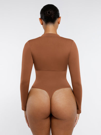 Stijlvolle Lange Mouw Rits String Bodysuit - Perfecte Pasvorm & Comfortabele Stretchstof