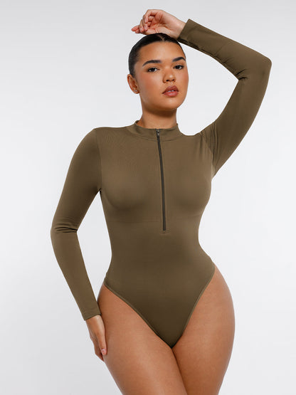 Stijlvolle Lange Mouw Rits String Bodysuit - Perfecte Pasvorm & Comfortabele Stretchstof