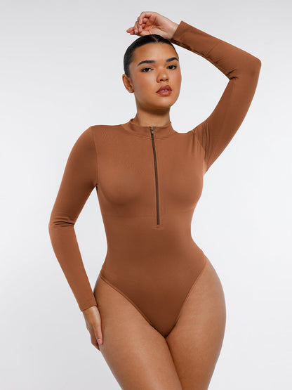 Stijlvolle Lange Mouw Rits String Bodysuit - Perfecte Pasvorm & Comfortabele Stretchstof